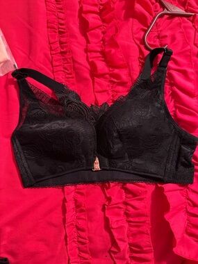 Lace Wireless Bra with Sheer Detailing in Black